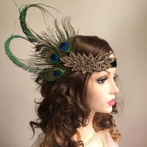 이마장식 헤어장식 깃털 머리띠 탄성 핑크 깃털 진주 라인석 헤어 밴드 1920s 개츠비 찰스턴 파티 빈티지 이마 장식