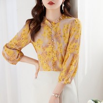 우아한 숙녀 쉬폰 블라우스 세련된 2023 봄 여름 인과 슬림 블라우스 mujer