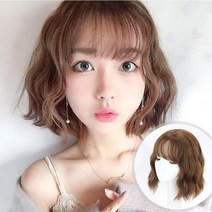 가발 여자 단발 그물 빨갛다 풀 세트 옥수수 파마 짧다 곱슬머리 둥근 얼굴 기질 반 완자 머리 가발 스타일, 초콜릿 쵸콜렛