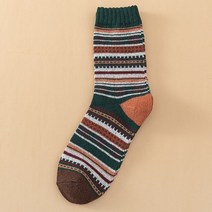 메리노 울 양말 물집방지 민족 두꺼운 라인 바람 남성 토끼 모피 혼방 기하학 줄무늬 -, 초록