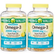스프링밸리 오메가 3 2000mg Plus Vitamin D3 120캡슐 2팩, 2개