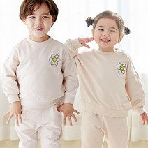 더미누 포인트 베이지 무형광 기모 맨투맨세트 (상하복)