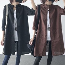 tagi 봄가을 여성남방 솔리드 빅 사이즈 긴팔 면 린넨 롱셔츠