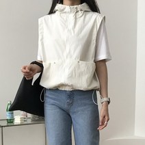 럭키제이 여성용 후드 바람막이 조끼
