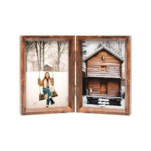 4x6 더블 사진틀 러스틱 브라운 나무 힌지 베벨드 정의 유리 데스크톱 테이블 상판에 수직, Rustic Brown