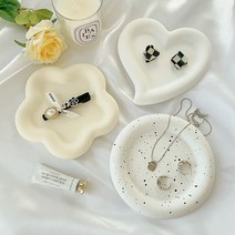 JIYU 세라믹 감성 트레이 도자기 하트 꽃 원형 악세사리 보관함 케이스 인테리어소품, 아이보리, 아이보리