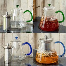 로젤 직화 내열유리 주전자 티메이커 유리 티포트 티팟 2coior, 블루1.5L