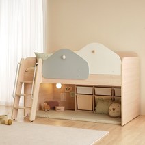 한샘 샘키즈 낮은벙커침대 SS 사다리형+디자인 안전가드, 크림화이트 + 민트/화이트(가드)(A)