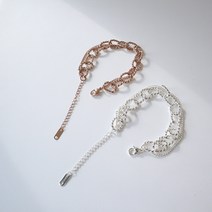 샤론델 악세사리 두줄 꽈배기 체인 써지컬스틸 팔찌 알러지 변색 방지 심플 베이직 모던, 실버