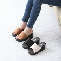 7.5cm 주름 셔링 슬리퍼 실외화 여성 웨지굽 통굽