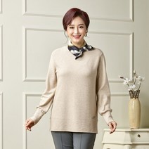 마담엘레강스 스위트 V골지 로고핫픽스 니트 오트밀베이지 K211KBL02