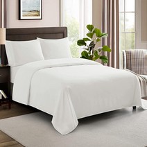 킹 사이즈 시트 100% 면 이집트산 부드러운 600수 킹 사이즈 침대 매트리스용 침구 시트 4개 및 베개 커버 세트 킹 화이트, White