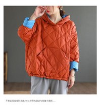 여성경량패딩 대형 가 겨울 아가일 셔츠 재킷 후드 풀오버 코튼 의류 야생 따뜻한 파카 코트