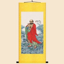 현관에걸면좋은 돈들어오는 달마 스님 대사 도사 그림 사무실 개업 선물 절 집들이 건강, A.황금색 표구 + 두루마리