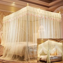 캐노피 사각 모기장 패밀리 침대 대형 180X200 베이지