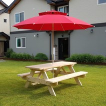 테이블쉼터 4인 방부목 야외테이블 파라솔 세트 야외용DIY, 월넛+중형초록파라솔+고정대