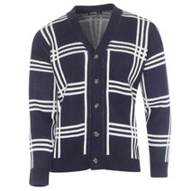 남자 배색 줄무늬 체크 브이넥 댄디룩 가디건