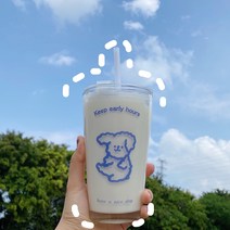 유리컵프린트 같은스타일 큐트 블루 강아지 영 문 이니셜 내열 물컵 생일선물 2262832356