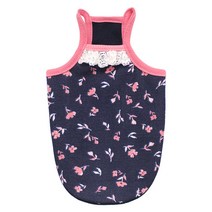 [도그도그] 들꽃끈나시 강아지옷 애견의류 강아지나시 여름 민소매 귀여운 패턴 꽃무늬 면, 네이비