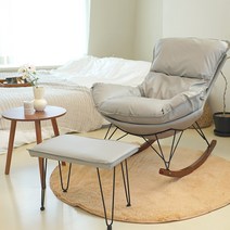 [무료설치 스툴 러그 티테이블 포함]스마트베리 스윙체어 북유럽 고급 흔들의자 안락 락킹체어 리클라이너 가죽소파 생활방수, 웜 그레이
