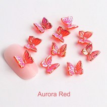 네일파츠 네일스톤오로라 스마트 컬러 나비 네일 아트 참 3D 수지 홀로그램 패션 매직 장식 카와이 부품, 06 50pcs aurora red