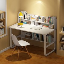 아이방 책상 스터디 원룸 작은방 인테리어 데스크, 80cm 화이트+화이트 선반