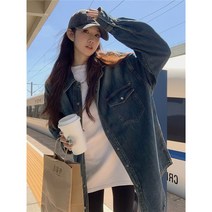여성 데님 셔츠 남방 홍콩 스타일 복고풍 중간 길이 재킷 봄 디자인 감