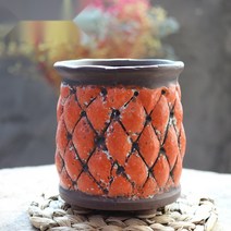 빈티지토분 다육이 화분 도자기 수제 토분 돌화분 다육 선인장 미니 식물, 중간, 레트로 라운드-주황색