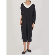 폴뢰르 배색 브이넥 박스 롱 원피스 여성 2컬러