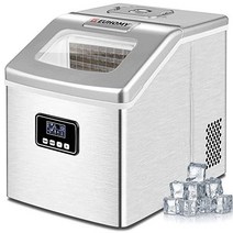 EUHOMY 조리대 제빙기 40Lbs/24H 자동 자체 청소 24개 얼음/13분 얼음 국자 및 바구니가 있는 휴대용 소형 가정/주방/사무실/바(은색)에 적합, 13.7 14.1 11인치_1