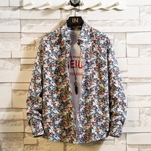 와이케이하우스 남성 셔츠 깡패 조폭 건달 트렌드 남성 패션 플라워 셔츠 긴팔 청년 휴가 터틀넥 긴팔 셔츠