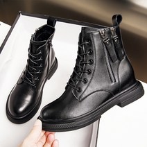 도오빠 류키슈 여성 가죽 워커 6CM 키높이 앵클부츠 속굽 투지퍼 통굽 사이드 라운드토 여자부츠 여자워커
