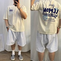 남녀공용 오버핏 레몬블루베리 영문프린팅 아이스분또 반팔티 3color