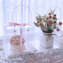 투명 쇼핑백 정사각 사각 완전투명 케이크 플라워 선물 화분 꽃다발 포장 무인쇄 심플 PP 공방 쇼핑백, M(중) 28*28*28