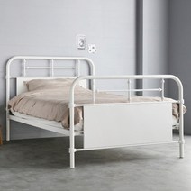 마켓비 PLETTA 싱글 침대 철제 스틸 침대프레임 S 매트리스, 에그화이트