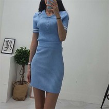 도도하나 더폰드 보노 카라배색 골지니트 미니 스커트투피스 (5737299)