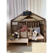 RUNCATS 원목 펫 강아지 하우스 루프형 DIY 강아지 하우스, B타입-시원한 타입-브라운색-하얀지붕
