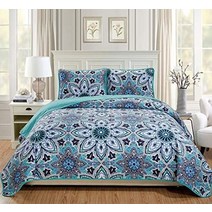 오버사이즈 퀼팅 베드스프레드 플로럴 뉴(터키석 킹칼킹)