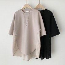 메일리 고퀄리티 뒷셔링 절개 옆트임 여름 루즈핏 오버핏 여자 여성 반팔 티 티셔츠 블라우스