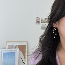 무배 심플 고급스러운 세렌디피 롱 드롭 웨이브 은침 귀걸이 하객 결혼식