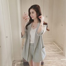 여자정장세트 결혼식 셋업수트 린넨 체크 네이비