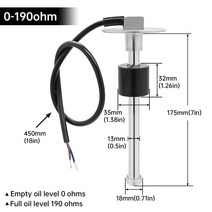 유면계 유량계 스테인레스 스틸 연료 레벨 센서 100-600MM 0-190 ohm 52MM 연료 레벨 게이지 해양 보, 04 175mm Sensor