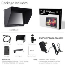 dslr 모니터 카메라 필월드 Feelworld FW759 7 인치 IPS 1280x800 필드 DSLR 비디오 피킹 포커스 포함 BMPCC Canon Sony Shotting 용, 03 US Plug Type