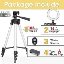 유튜브촬영장비 스마트폰촬영장비 휴대폰촬영장비 카메라 휴대폰용 DSLR 삼각대 알루미늄 여행 유연한 경, 03 Silver Package C