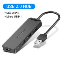 Vention-USB 허브 3.0 멀티 USB 분배기 4 USB 포트 3.0 2.0 충전 전원 레노버 샤오미 맥북 프로 PC 허브 C USB 3 0, CHINA, USB 2.0 with power