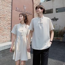 신혼여행 커플룩 허니문 원피스 커플티 휴양지 바캉스 시밀러룩 향상된 중국식 반팔 학생 공연 커플 복장