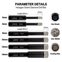 건식 코아드릴 코어 홀쇼 코아기 천공 배관 SHDIATOOL-진공 납땜 다이아몬드 비트 2 개 드릴링 육각 생크 구멍 톱 화강암 대리석 세라믹 타일 유리 드릴, [15] 1pc 12mm 1pc 14mm