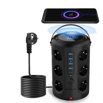 KUTUMAI 타워 멀티 전원 스트립 무선 12 EU 플러그 콘센트 소켓 4USB + TYPE-C 과부하 보호기 스위치 다중 수직 전원, 블랙보통