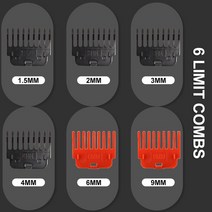 전기 헤어 커팅 머신 빈티지 T9 클리퍼 충전식 남성용 면도기 트리머 이발사, [12] 6pc limit comb