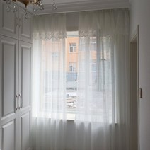 차르르 베란다 쉬폰 거실 공간분리 예쁜 화이트 미니 그린 체크무늬 커튼 아이방